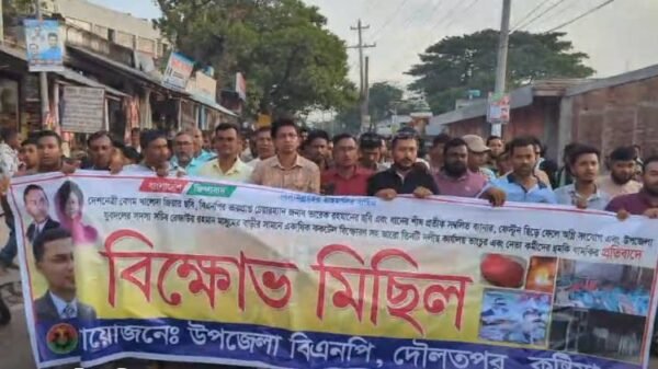 দৌলতপুরে হামলার প্রতিবাদে বিএনপি একাংশের বিক্ষোভ মিছিল