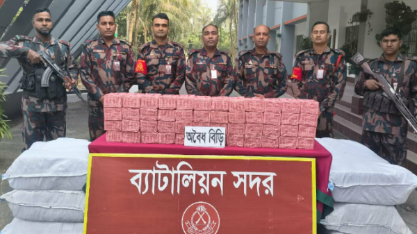 কুষ্টিয়ায় বিজিবির অভিযানে ১০,৪০০ প্যাকেট অবৈধ বিড়ি উদ্ধার
