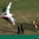 Small plane crashes onto California football field, two hospitalized