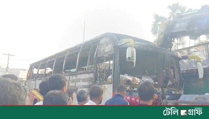 Bus set on fire in Mymensingh: sleeping driver burned alive